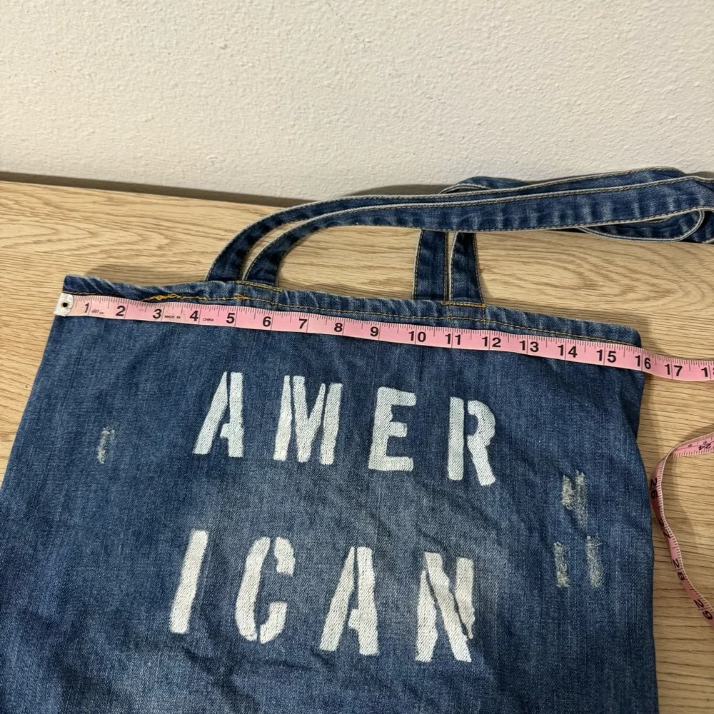 American Eagle Outfitters Denim Tote Book Bag Blue Jean‎ Purse Double Handles